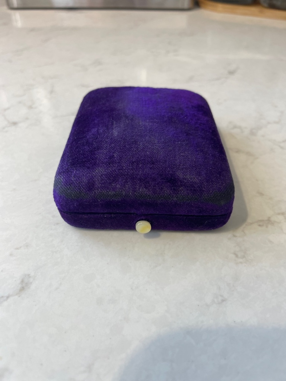 Antique Purple Velvet Jewelry Box with Mother of pearl button